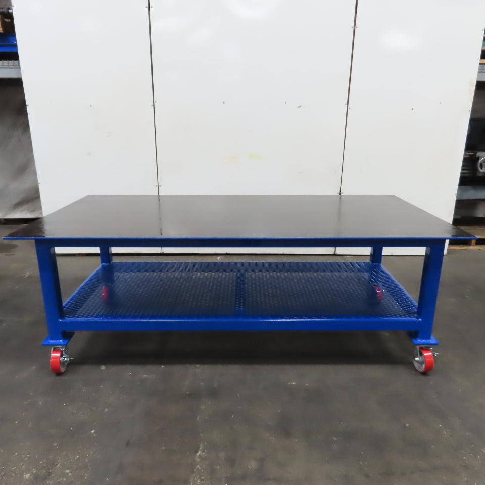 NEW 96"x 48"x 34"H - 1/2" Top Steel Top Rolling Work Bench Welding Table W/Shelf