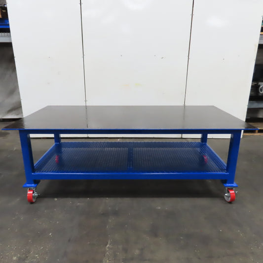 NEW 96"x 48"x 34"H - 1/2" Top Steel Top Rolling Work Bench Welding Table W/Shelf
