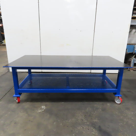 NEW 96"x 48"x 34"H - 1/2" Top Steel Top Rolling Work Bench Welding Table W/Shelf