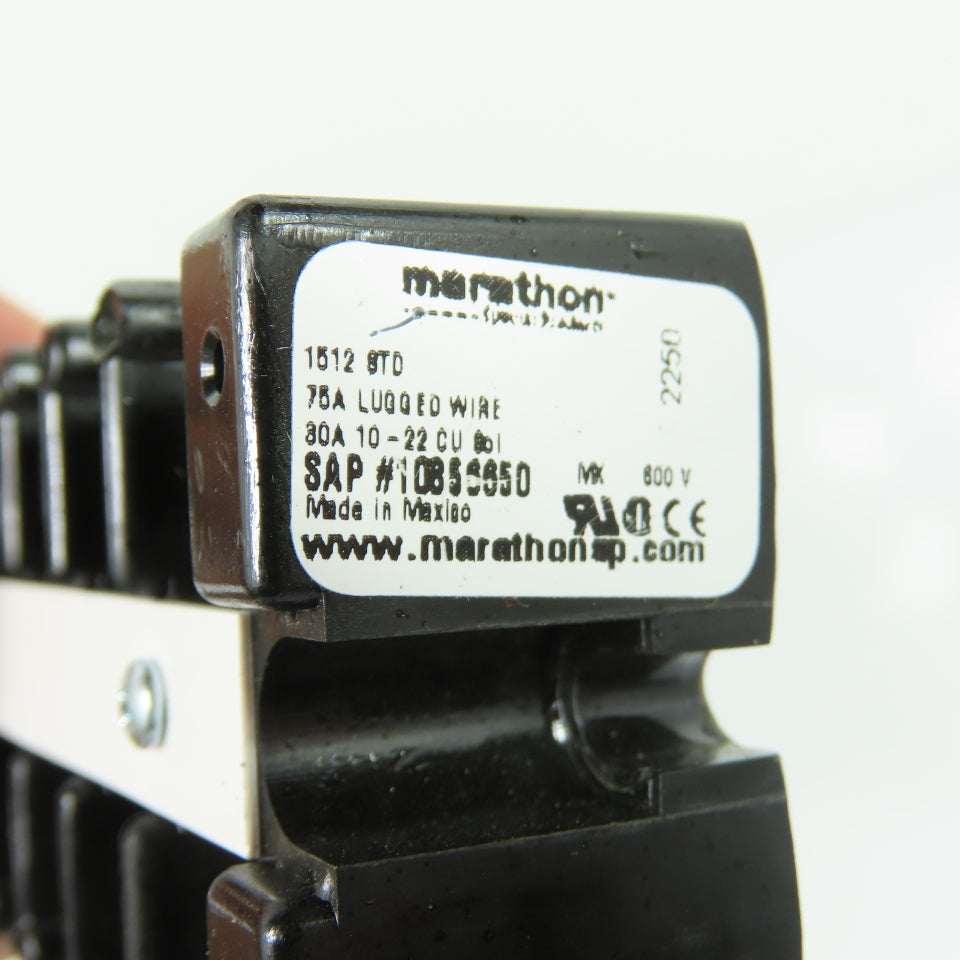Marathon 1512 STD 75A Lugged Wire Terminal Block 600V 12-Pole
