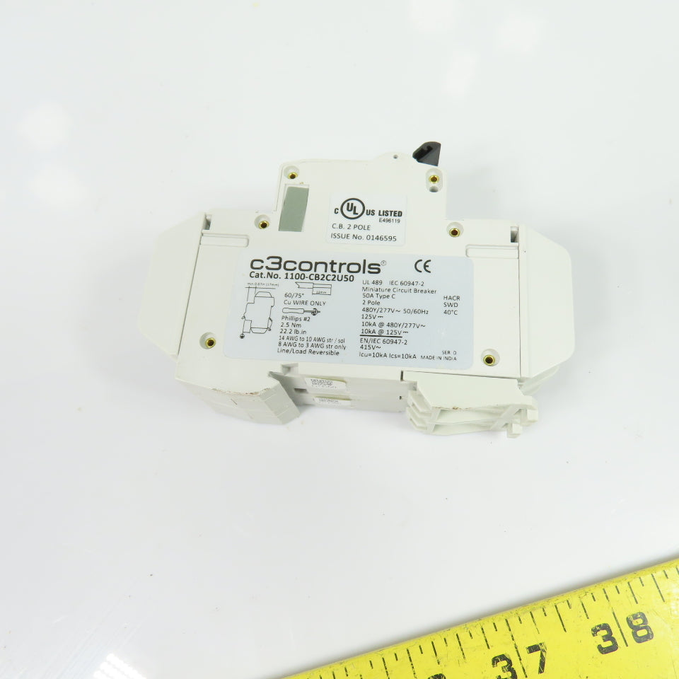 c3controls 1100-CB2C2U50 50A 2-Pole Miniature Circuit Breaker 480Y/277VAC 125VDC