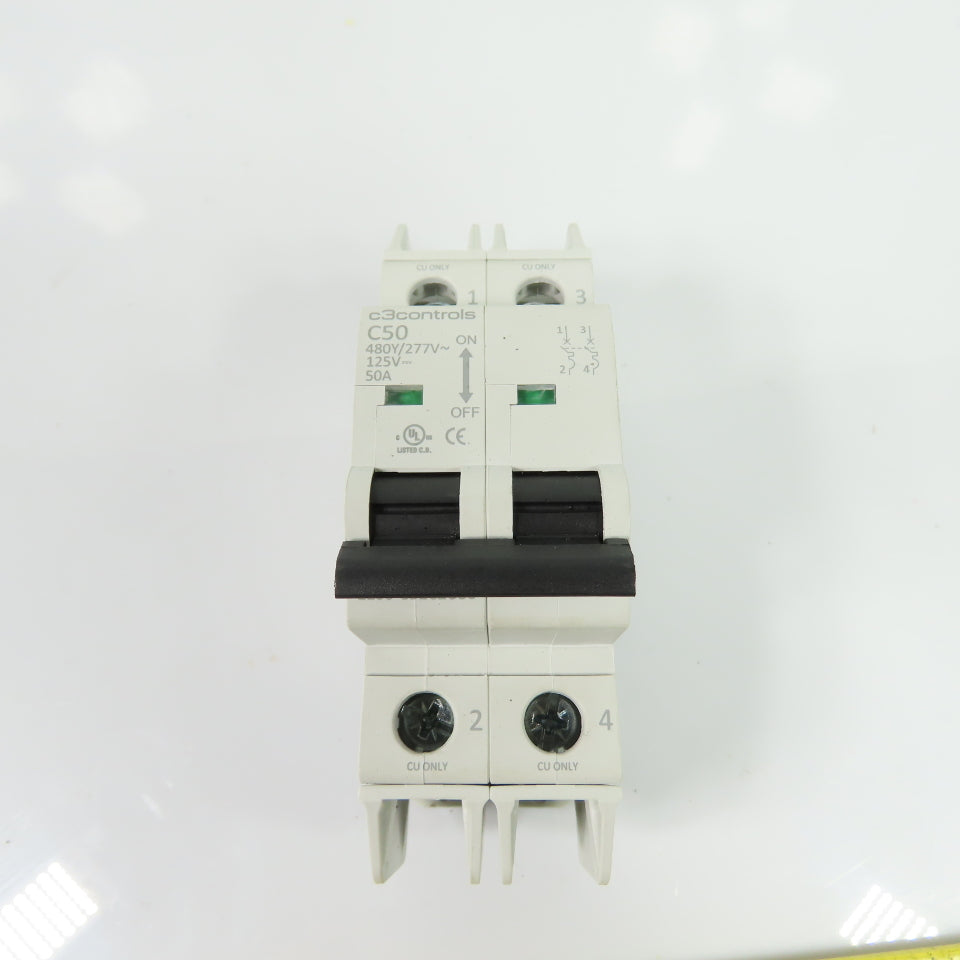 c3controls 1100-CB2C2U50 50A 2-Pole Miniature Circuit Breaker 480Y/277VAC 125VDC