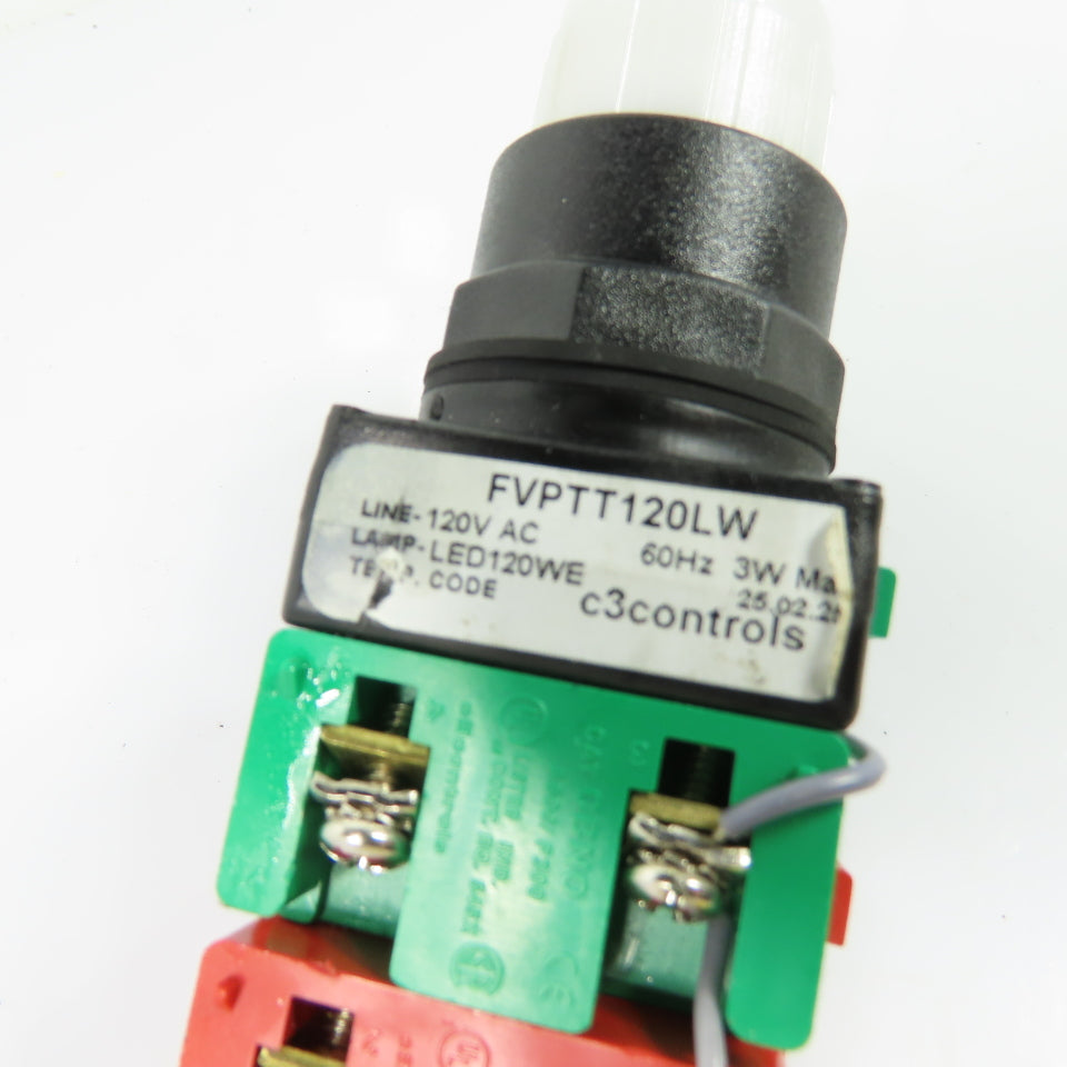 c3controls FVPTT120LW 120VAC Illuminated Push Button Switch White LED