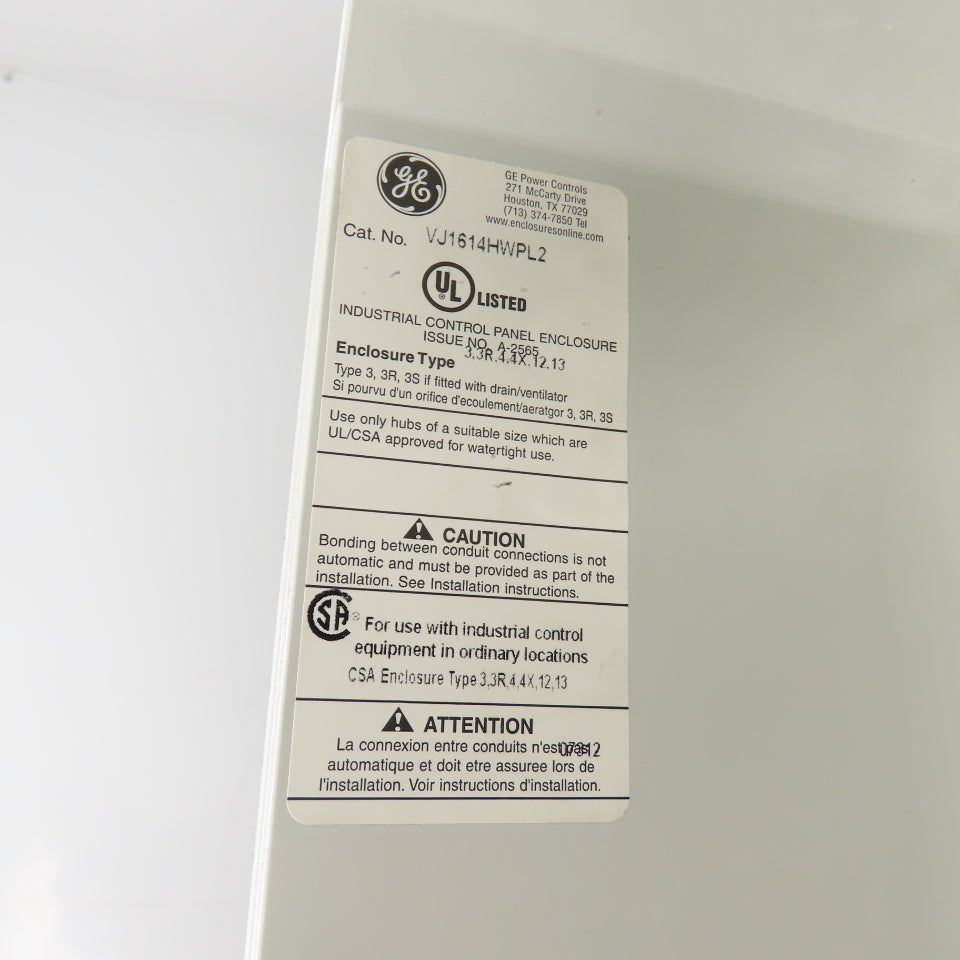 GE General Electric VJ1614HWPL2 16"x 14" x 6" Fiberglass Electrical Enclosure