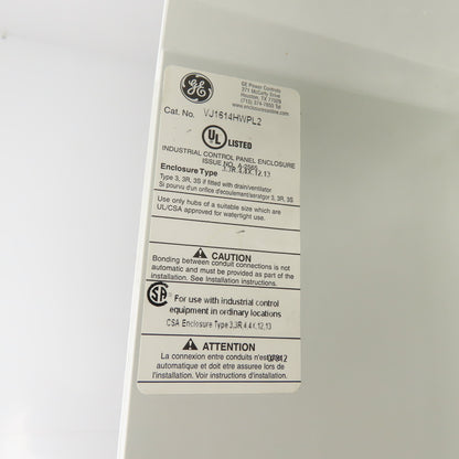 GE General Electric VJ1614HWPL2 16"x 14" x 6" Fiberglass Electrical Enclosure
