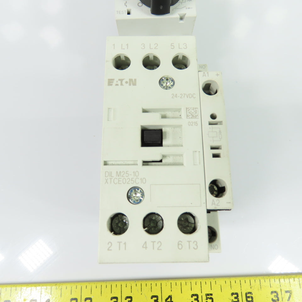 Eaton XTCE025C10 Contactor 45A 600VAC 24-27VDC Coil W/ PKZM0-20 Circuit Breaker