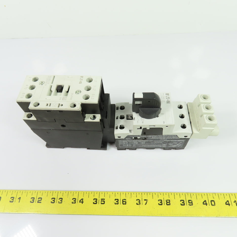 Eaton XTCE025C10 Contactor 45A 600VAC 24-27VDC Coil W/ PKZM0-20 Circuit Breaker