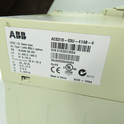 ABB ACS310-03U-41A8-4 25HP 18.5kW AC Variable Frequency Drive 480V 3Ph