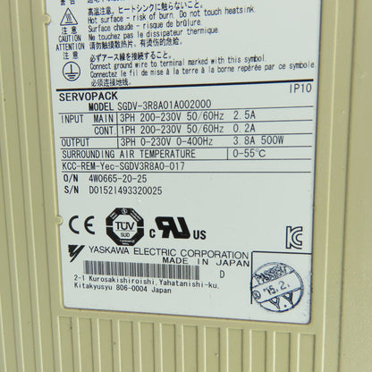 Yaskawa SGDV-3R8A01A002000 Sigma-5 Servopack Servo Drive 500W 3Ph 200-230V
