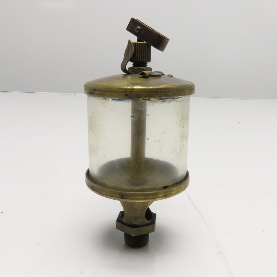 Antique Brass Drip Feed Oiler with Glass Reservoir and Snap Lever