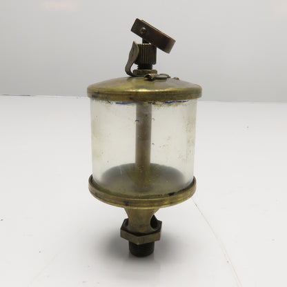 Antique Brass Drip Feed Oiler with Glass Reservoir and Snap Lever