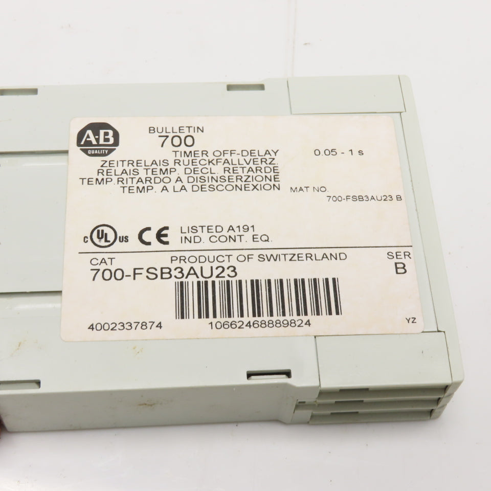 Allen-Bradley 700-FSB3AU23 Electronic Off-Delay Timing Relay 0.05-1s 24-240VAC