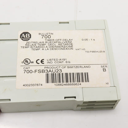 Allen-Bradley 700-FSB3AU23 Electronic Off-Delay Timing Relay 0.05-1s 24-240VAC