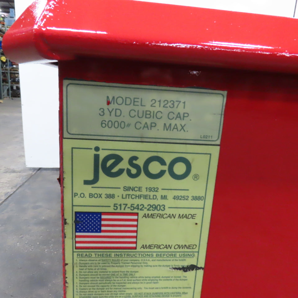 Jesco 212371 3 Cu Yard Self Dumping Trash Scrap Hopper 62" x 53" x 41" ID