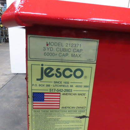 Jesco 212371 3 Cu Yard Self Dumping Trash Scrap Hopper 62" x 53" x 41" ID