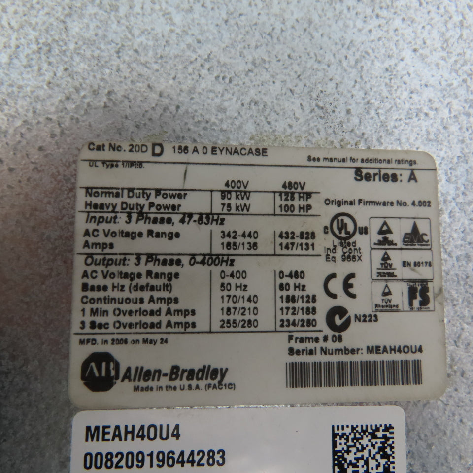 Allen Bradley 20DD156A0EYNACASE PowerFlex 700S 125HP AC Drive Parts/Repair