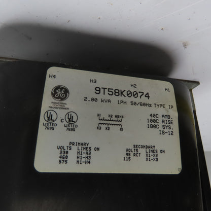 GE 9T58K0074 2kVA 1PH 230/460/575V Pri 115V Sec Industrial Control Transformer