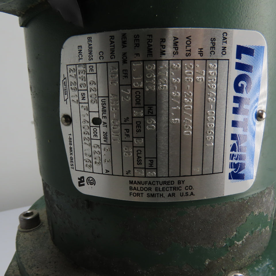 Lightnin X5Q75 0.75HP AC Electric Motor Mixer Agitator 230/460V 3Ph 1725RPM