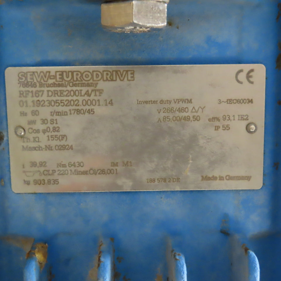 SEW-EURODRIVE RF167 DRE200L4/TF 30kW 40HP Electric Motor 460V 3Ph 45RPM