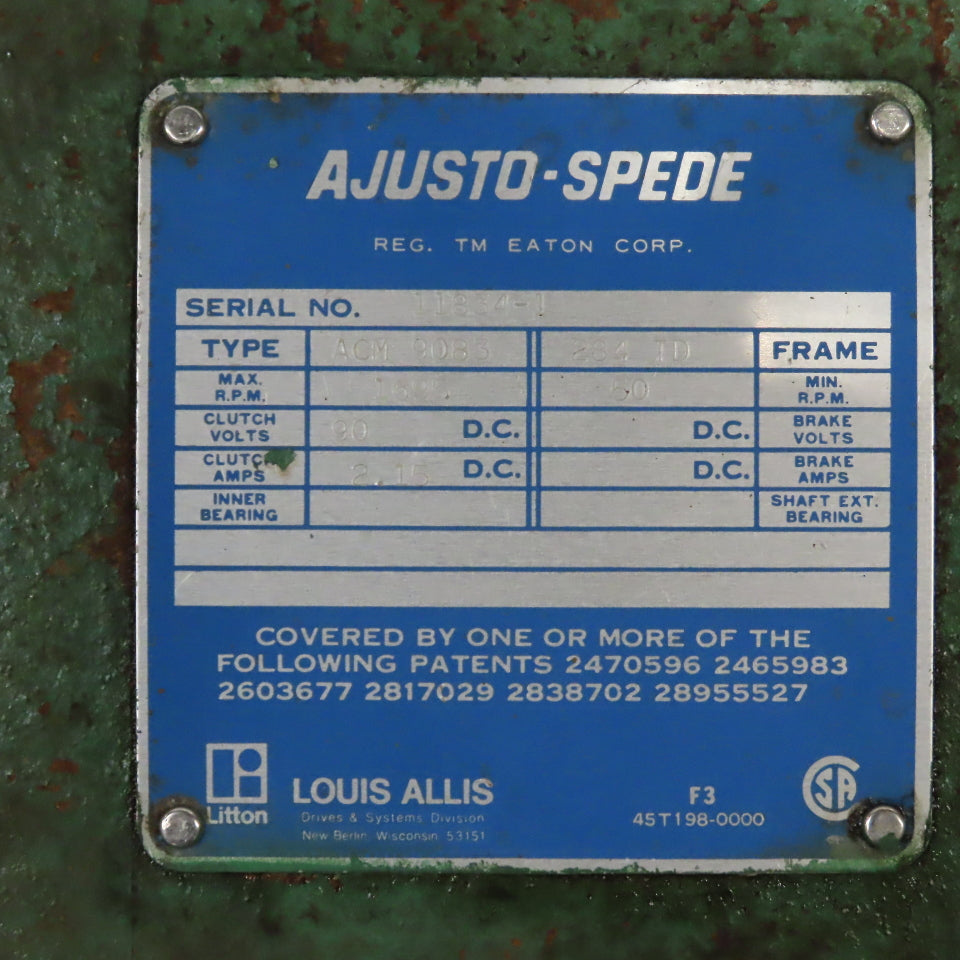 Louis Allis ACM 9083 Ajusto-Spede 25HP Drive Motor 230V 3Ph 1760RPM 284TD