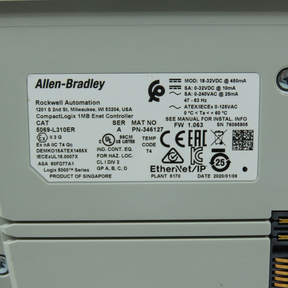 Allen-Bradley 5069-L310ER CompactLogix 1MB Enet Controller Ser A FW 1.063