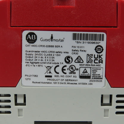 Allen-Bradley 440C-CR30-22BBB Guardmaster Safety Relay Ser A FW 10.011 24VDC 12W