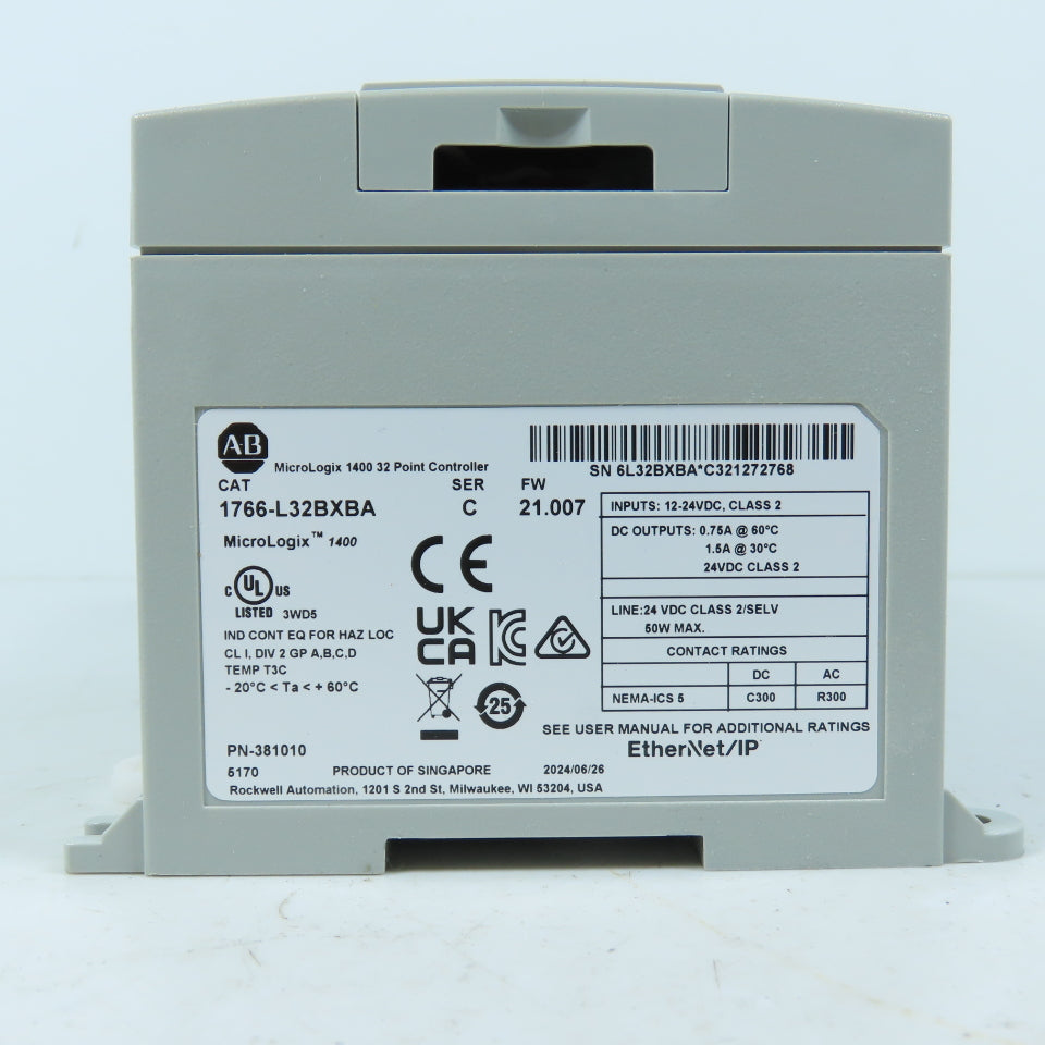 Allen-Bradley 1766-L32BXBA MicroLogix 1400 32-Pt Controller 24VDC Ser C FW21.007