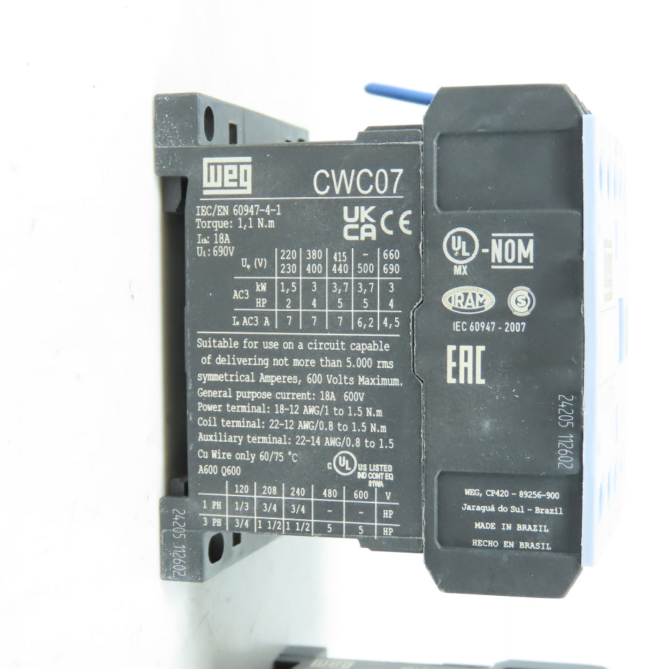 WEG CWC07.01E Contactor 24VDC Coil 18A 600V 5HP Lot Of 3