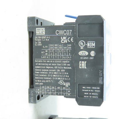 WEG CWC07.01E Contactor 24VDC Coil 18A 600V 5HP Lot Of 3