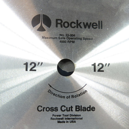 Rockwell 33-004 12" Cross Cut Blade 4000 RPM 1" 5/8" Arbor