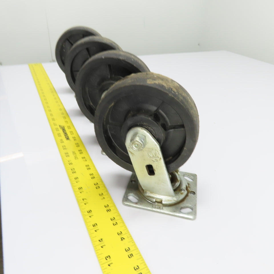 Heavy Duty 6" OD Swivel Industrial Casters 7-1/2" Tall Set of 4