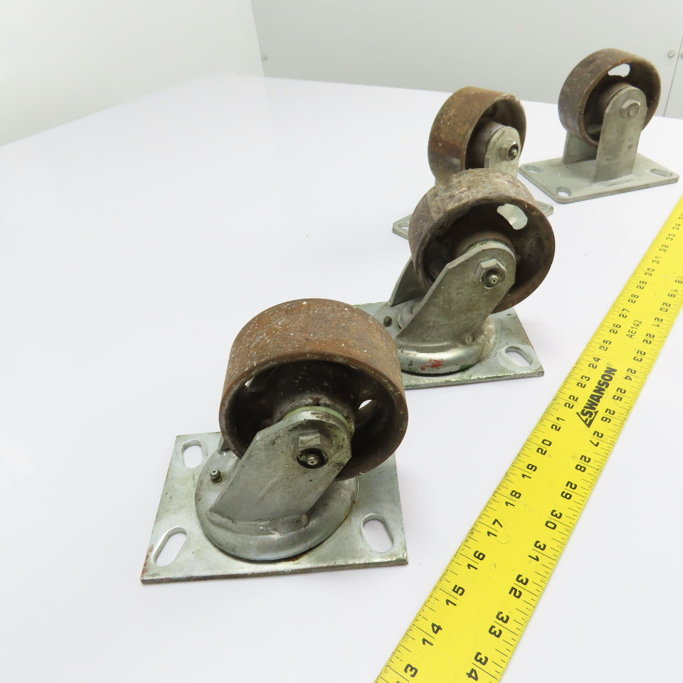 Heavy Duty 4" Cast Iron Casters (2 Swivel 2 Fixed) Set of 4
