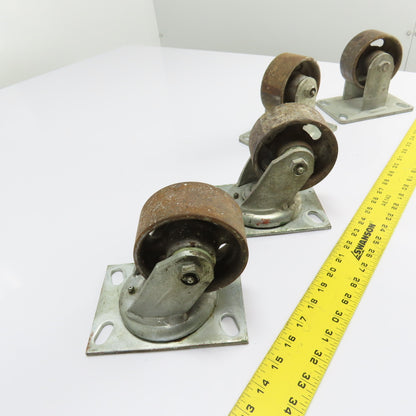 Heavy Duty 4" Cast Iron Casters (2 Swivel 2 Fixed) Set of 4