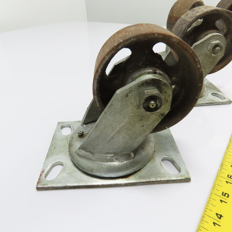Heavy Duty 4" Cast Iron Casters (2 Swivel 2 Fixed) Set of 4