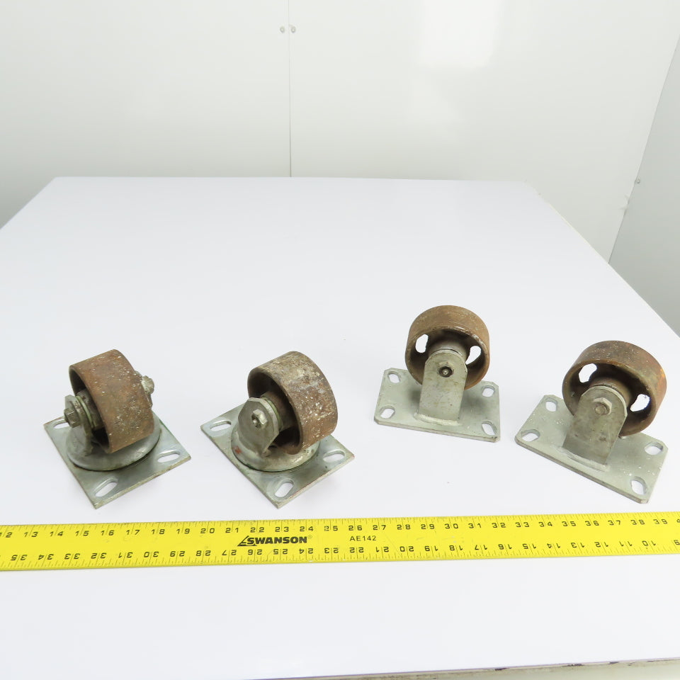 Heavy Duty 4" Cast Iron Casters (2 Swivel 2 Fixed) Set of 4
