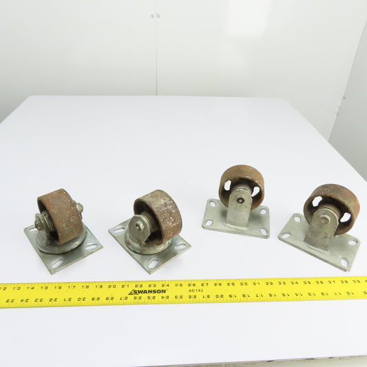 Heavy Duty 4" Cast Iron Casters (2 Swivel 2 Fixed) Set of 4