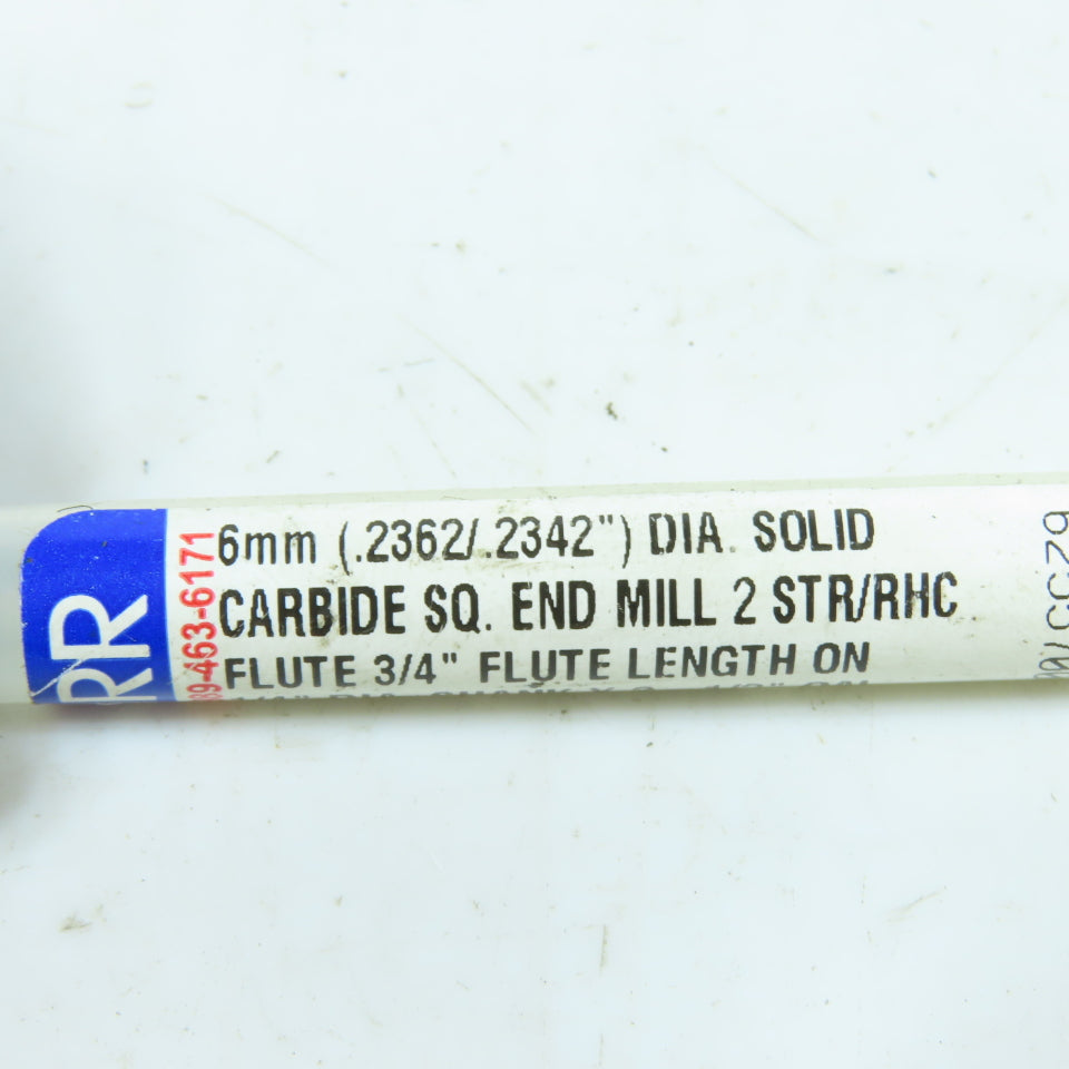 Garr 6mm Diam. Solid Carbide Square End Mill 1/4" Shank