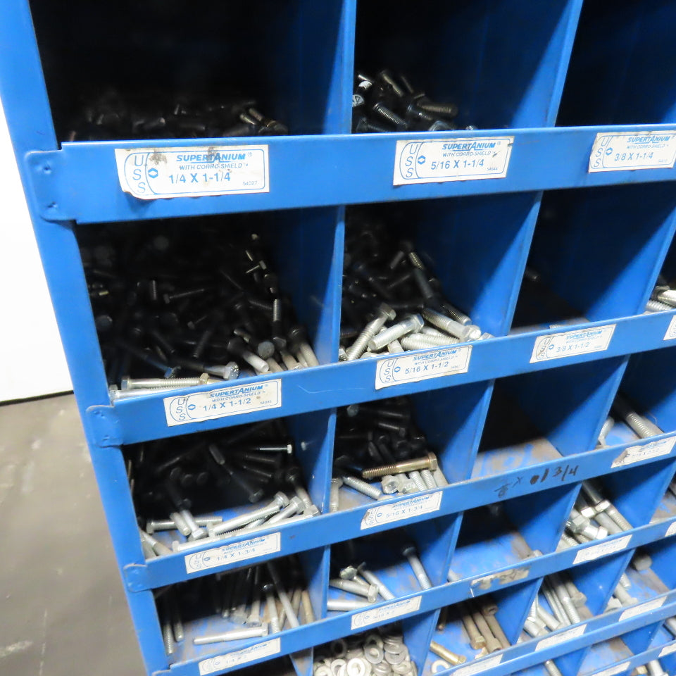 34"x12"x59.5" 96-Cubby Storage Parts Bin W/ Assorted Hardware Bolts Nuts Washers