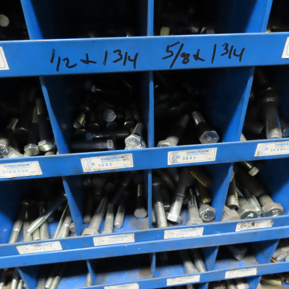 34"x12"x59.5" 96-Cubby Storage Parts Bin W/ Assorted Hardware Bolts Nuts Washers