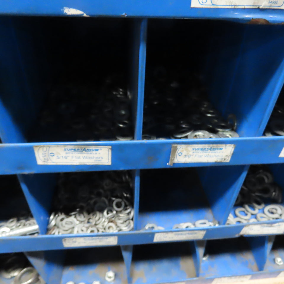 34"x12"x59.5" 96-Cubby Storage Parts Bin W/ Assorted Hardware Bolts Nuts Washers