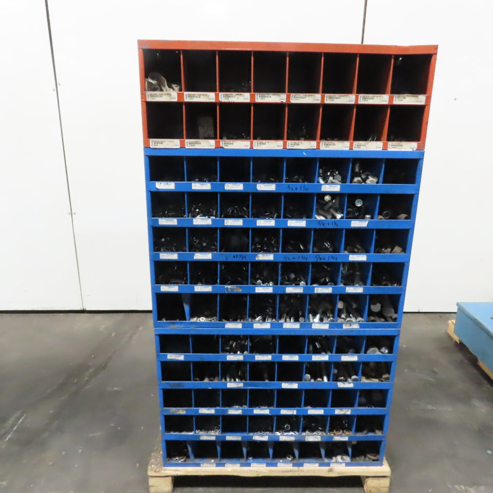 34"x12"x59.5" 96-Cubby Storage Parts Bin W/ Assorted Hardware Bolts Nuts Washers