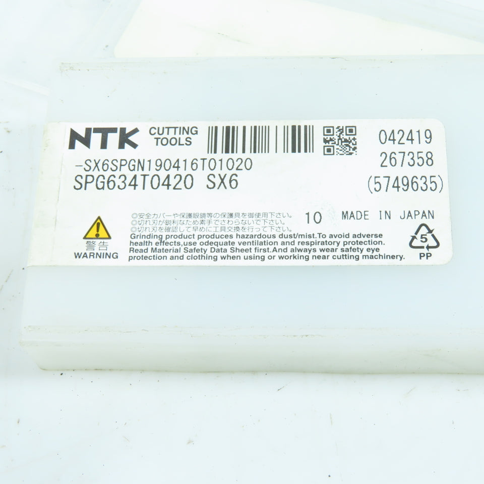 NTK SX6SPGN190416T01020 Carbide Indexing Insert Lot Of 4