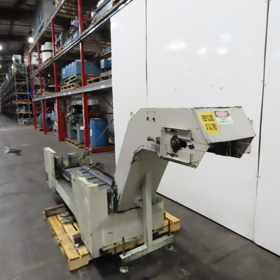 Enomoto Incline Chip Conveyor 3Ph 220V 56"x9.5" Intake 1.5FPM W/Coolant Recovery