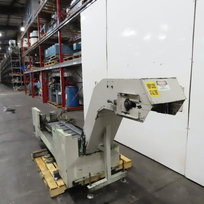 Enomoto Incline Chip Conveyor 3Ph 220V 56"x9.5" Intake 1.5FPM W/Coolant Recovery