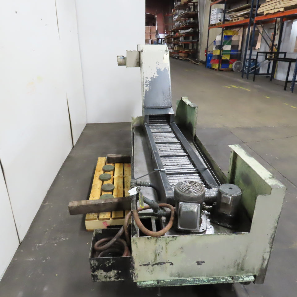 Enomoto Incline Chip Conveyor 3Ph 220V 56"x9.5" Intake 1.5FPM W/Coolant Recovery