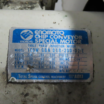 Enomoto Incline Chip Conveyor 3Ph 220V 56"x9.5" Intake 1.5FPM W/Coolant Recovery