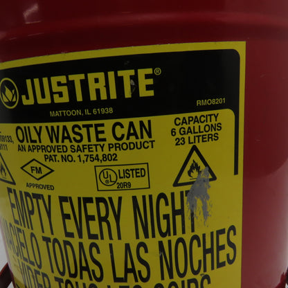 Justrite 09100 6 Gallon Self Closing Oily Rag Waste Can