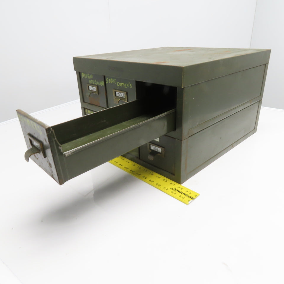 Shaw Walker 6 Drawer Card Catalog Vintage OD Green Metal 18" x 19" x 12"