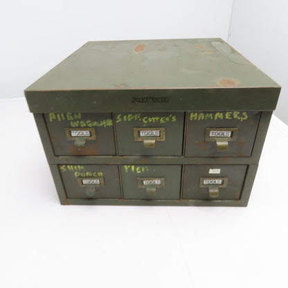Shaw Walker 6 Drawer Card Catalog Vintage OD Green Metal 18" x 19" x 12"