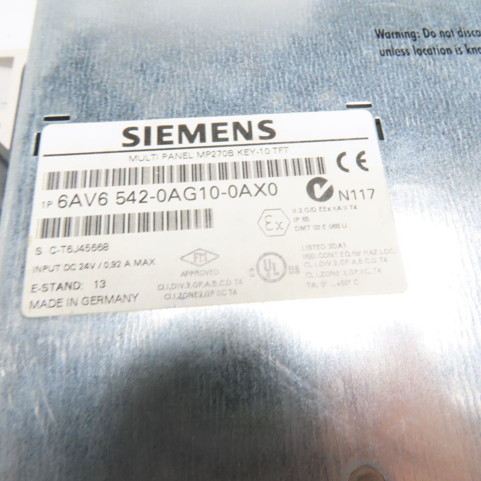 Siemens 6AV6542-0AG10-0AX0 Simatic Multi Panel Color HMI Controller Display 24V
